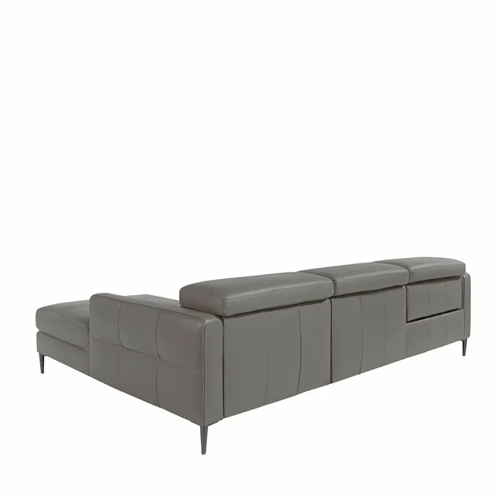 Sofas - Chaise longue sofa in dark grey leather with relax mechanism - ANGEL CERDÁ