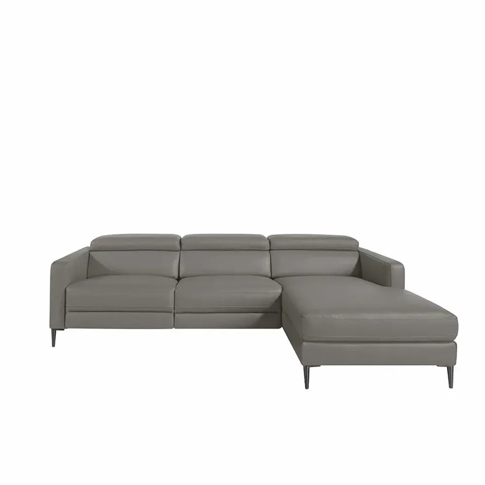 Sofas - Chaise longue sofa in dark grey leather with relax mechanism - ANGEL CERDÁ