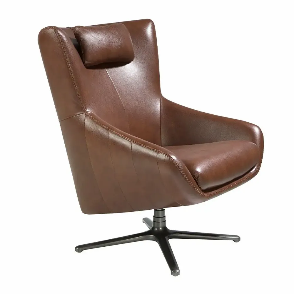 Armchairs - Leather swivel armchair with removable cushion - ANGEL CERDÁ
