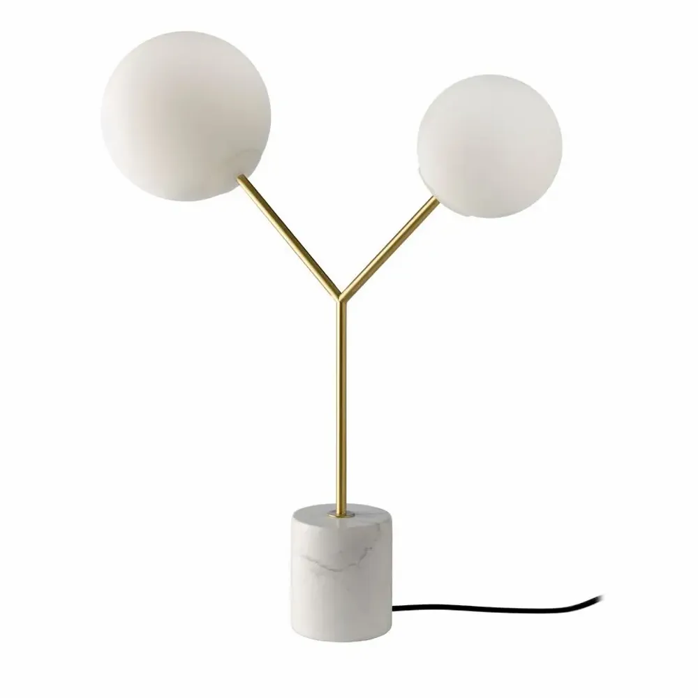 Table lamps - Table lamp white marble, golden steel and white glass - ANGEL CERDÁ