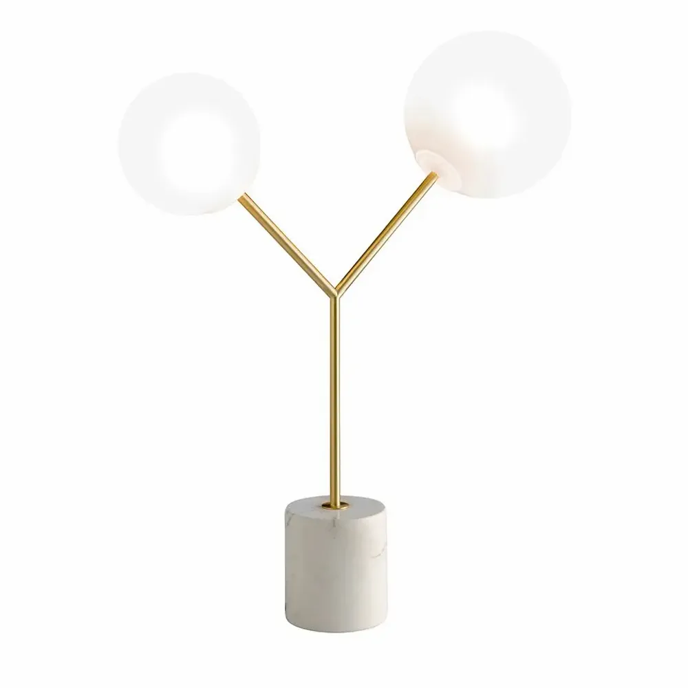 Table lamps - Table lamp white marble, golden steel and white glass - ANGEL CERDÁ