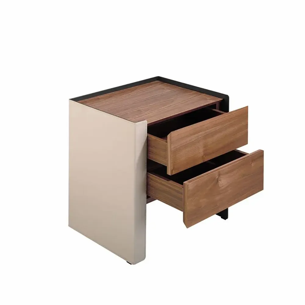 Night tables - Walnut leather and wood nightstand - ANGEL CERDÁ