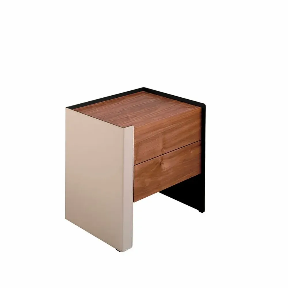 Night tables - Walnut leather and wood nightstand - ANGEL CERDÁ