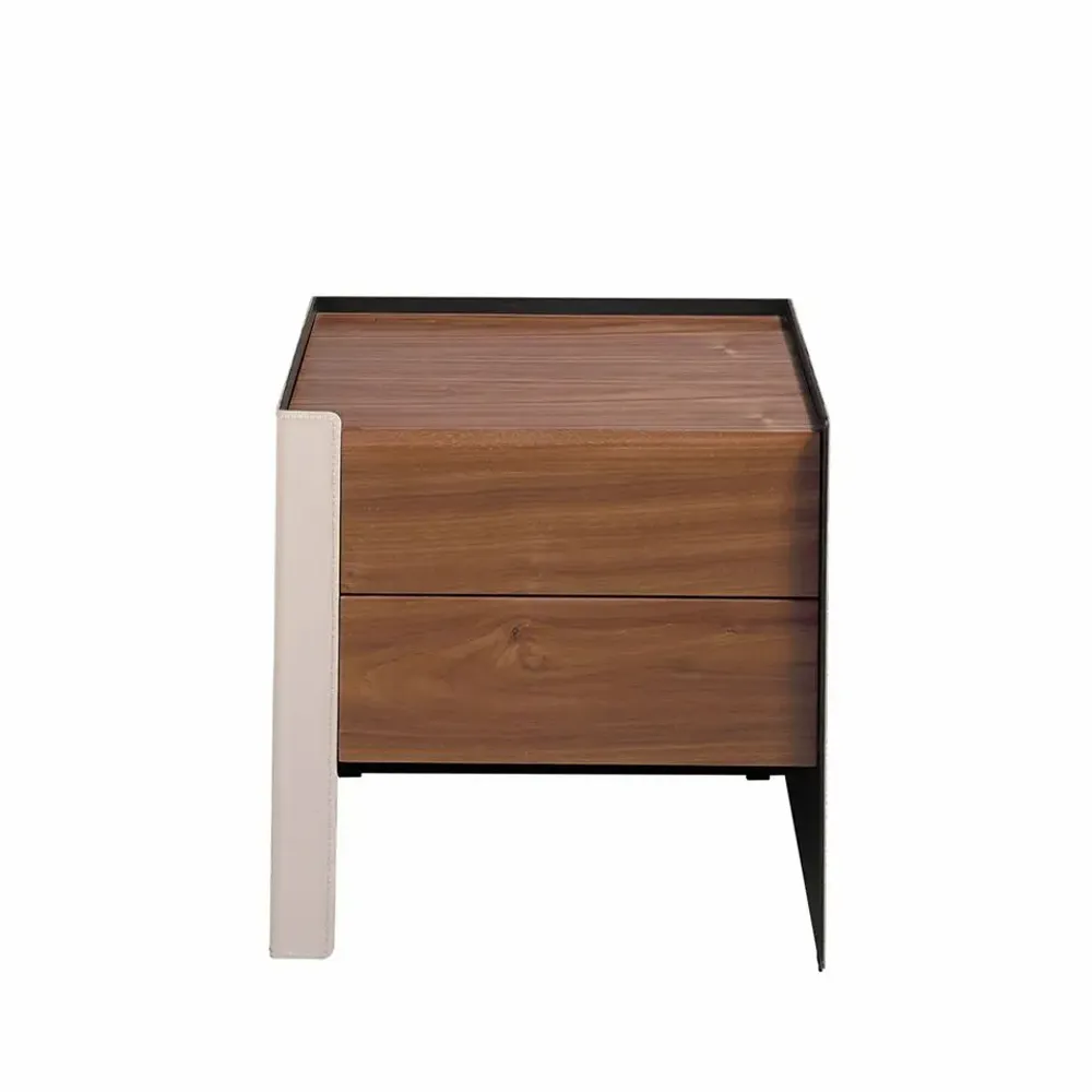 Night tables - Walnut leather and wood nightstand - ANGEL CERDÁ