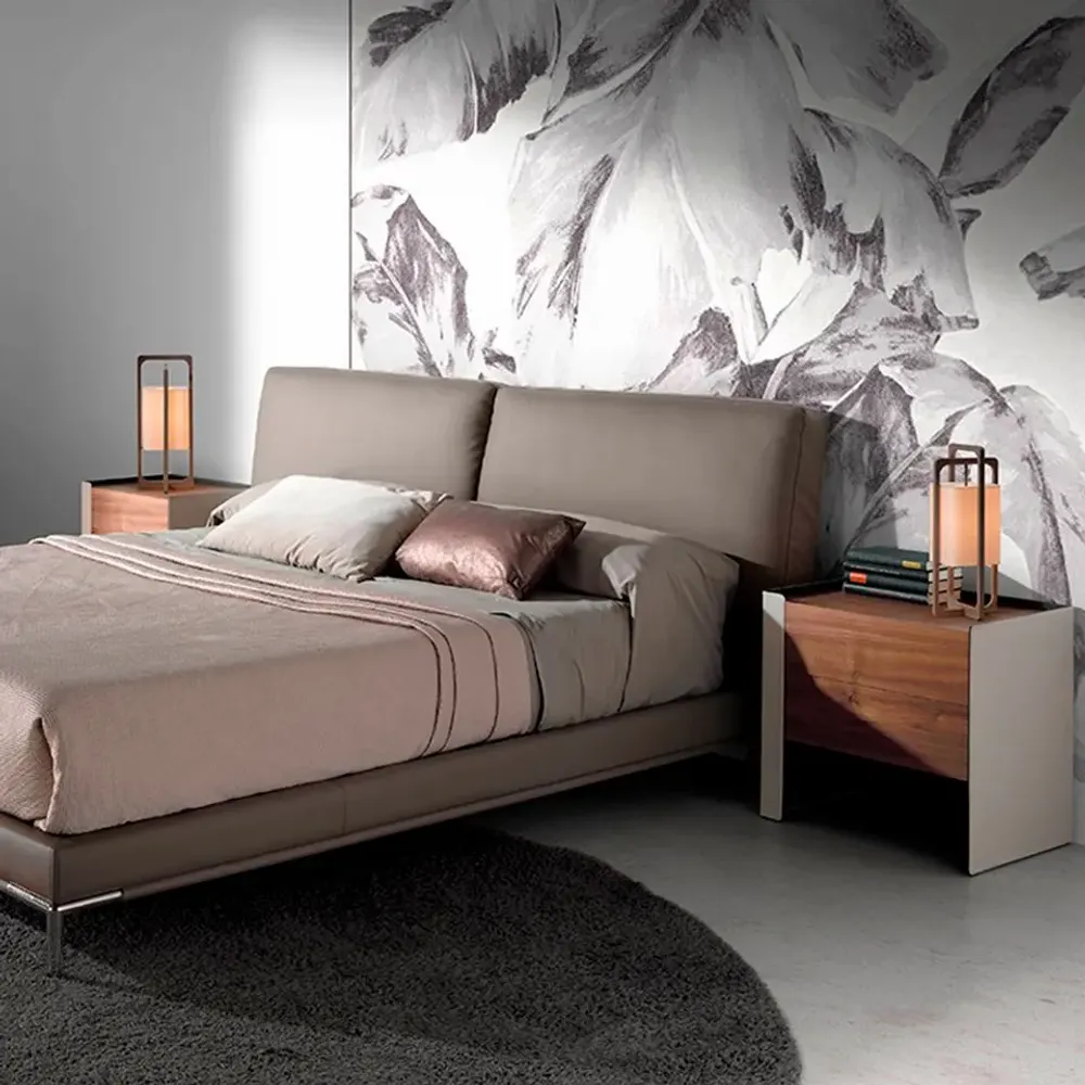 Night tables - Walnut leather and wood nightstand - ANGEL CERDÁ