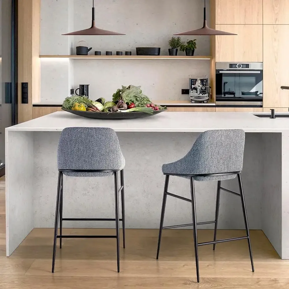 Stools - Stool upholstered in fabric and black steel structure - ANGEL CERDÁ