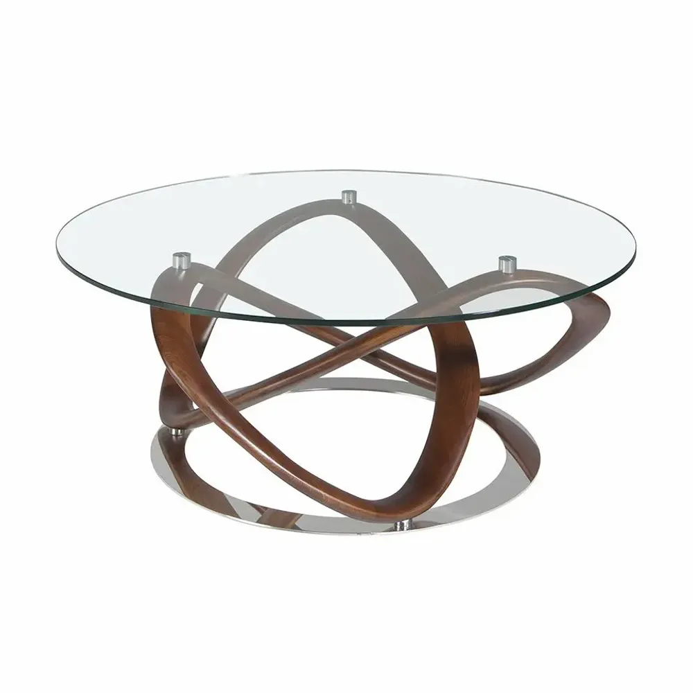 Tables basses - Table basse ronde en verre trempé et noyer - ANGEL CERDÁ