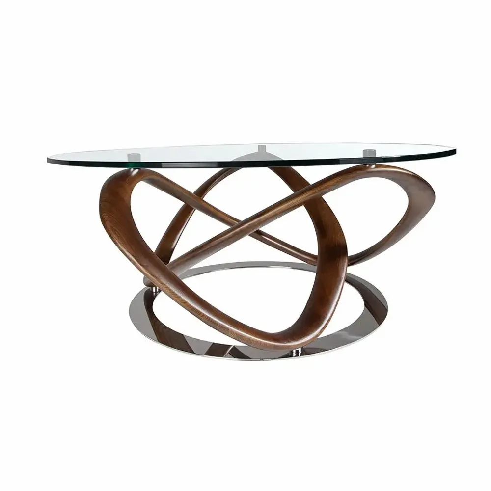 Tables basses - Table basse ronde en verre trempé et noyer - ANGEL CERDÁ