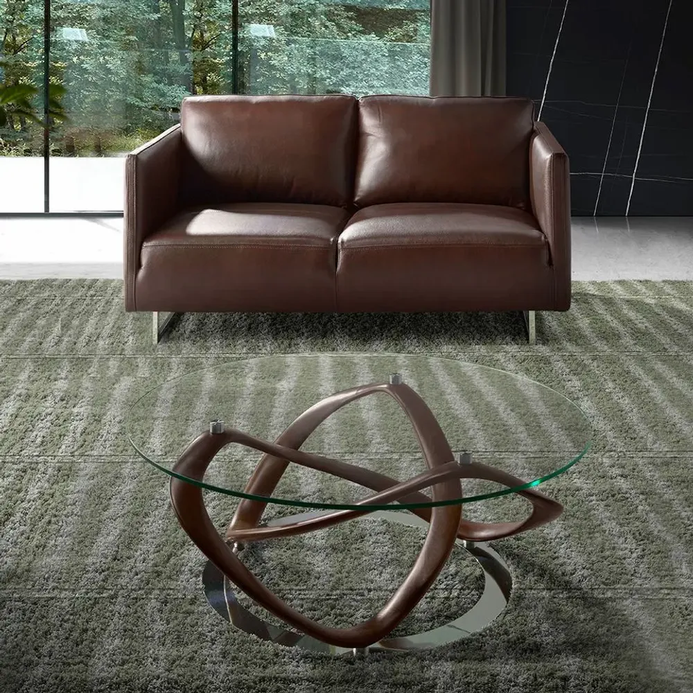 Tables basses - Table basse ronde en verre trempé et noyer - ANGEL CERDÁ