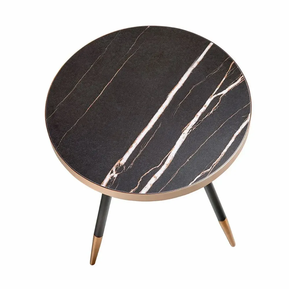 Coffee tables - Porcelain round corner table black marble - ANGEL CERDÁ