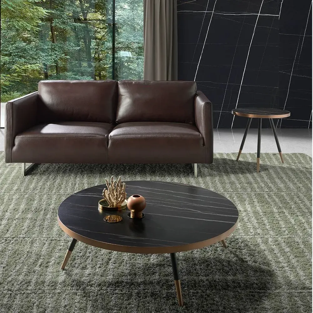 Coffee tables - Porcelain round corner table black marble - ANGEL CERDÁ