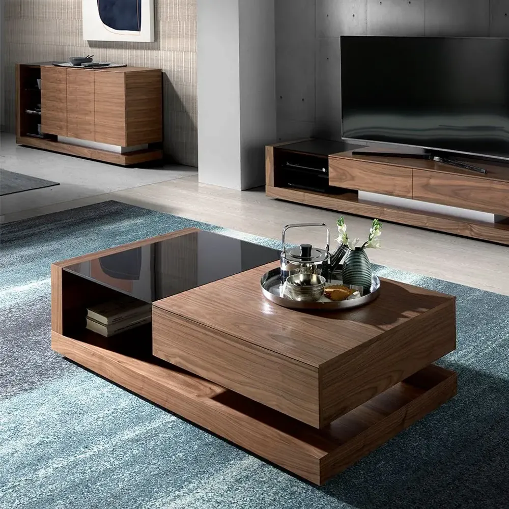 Coffee tables - Walnut coffee table and black tinted glass - ANGEL CERDÁ