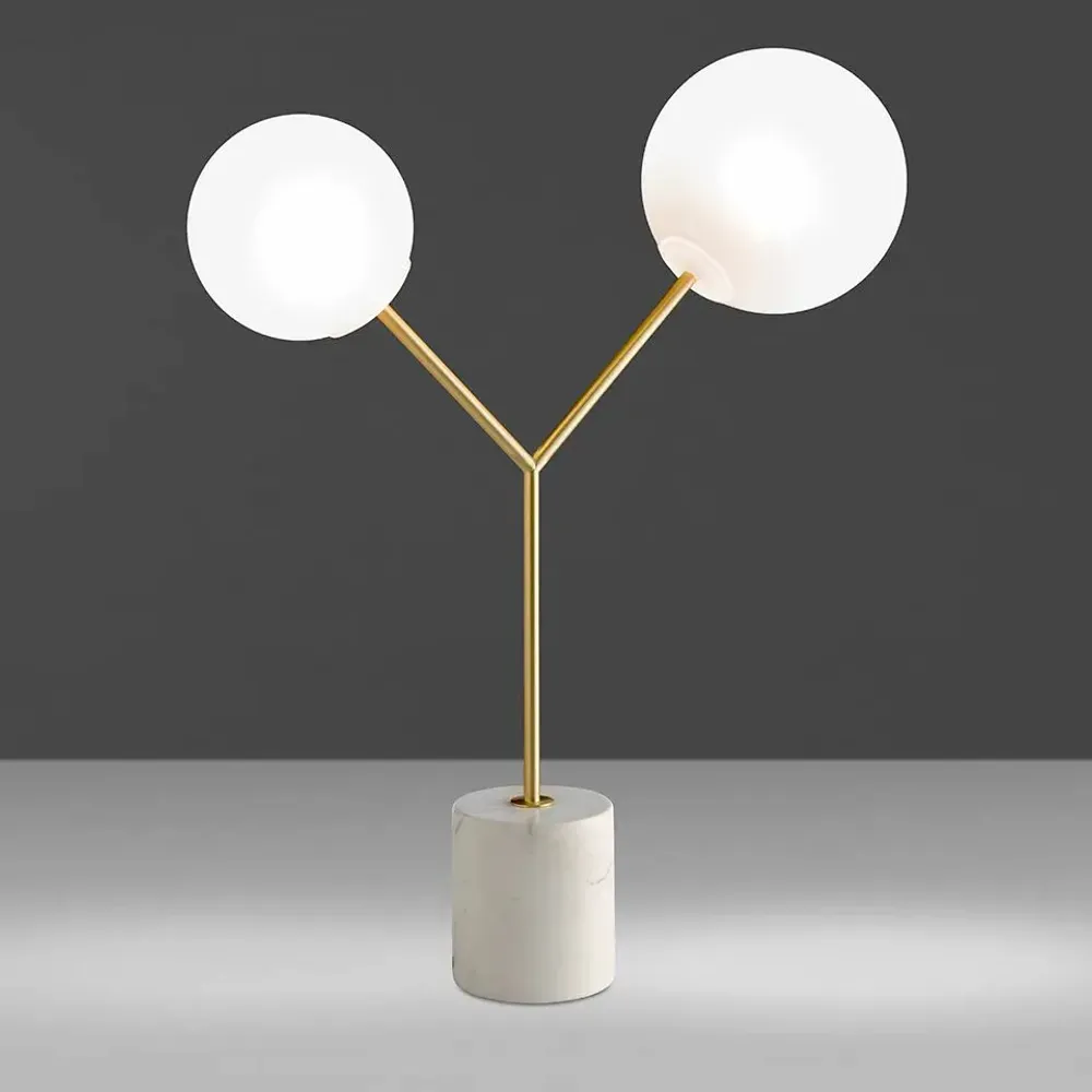 Table lamps - Table lamp white marble, golden steel and white glass - ANGEL CERDÁ