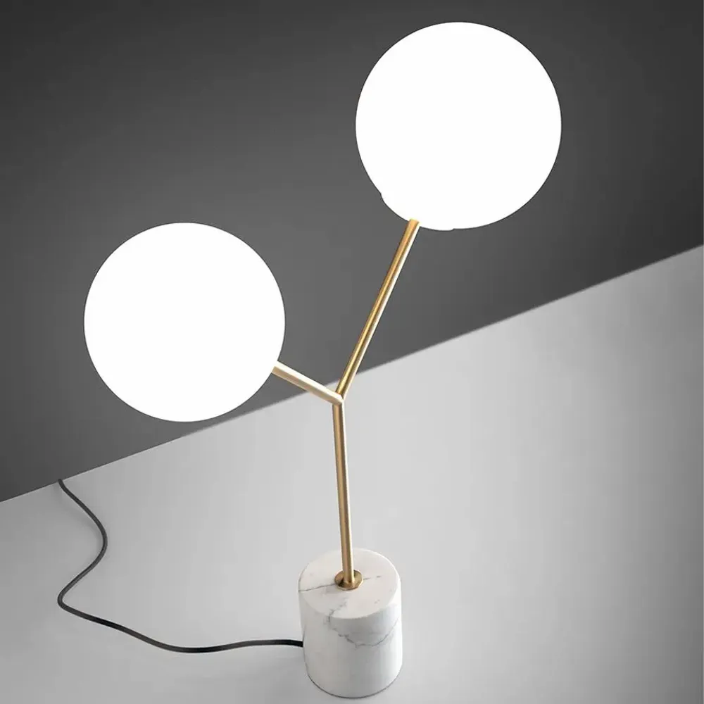 Table lamps - Table lamp white marble, golden steel and white glass - ANGEL CERDÁ