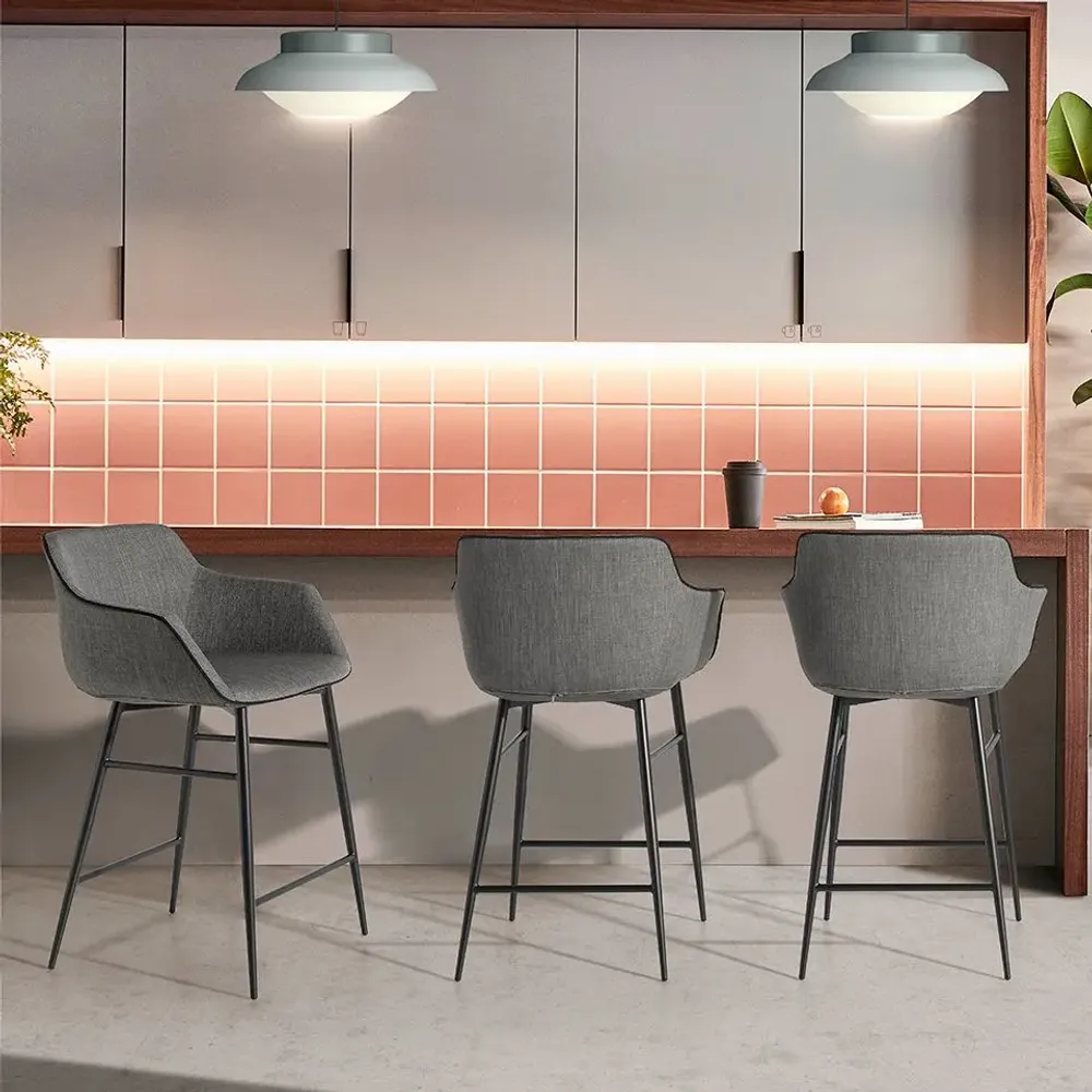 Chaises - Tabouret en tissu gris et acier noir - ANGEL CERDÁ