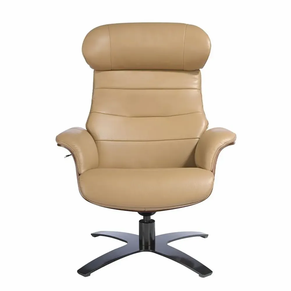 Fauteuils - Fauteuil pivotant tapissé de cuir sable - ANGEL CERDÁ