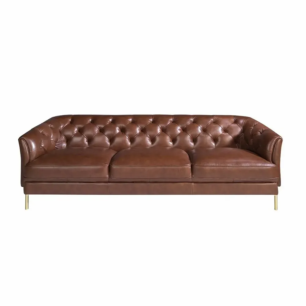 Canapés - Canapé 3 places en cuir brun tabac matelassé - ANGEL CERDÁ