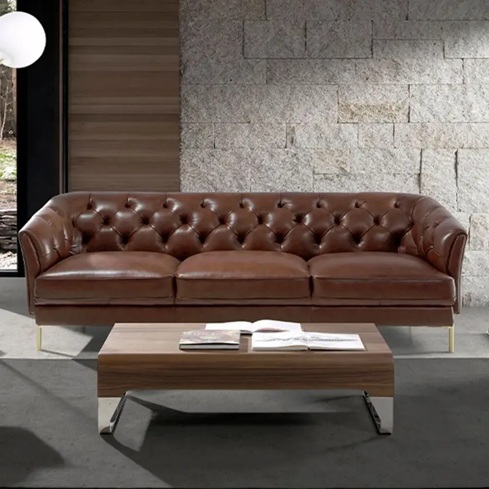 Canapés - Canapé 3 places en cuir brun tabac matelassé - ANGEL CERDÁ