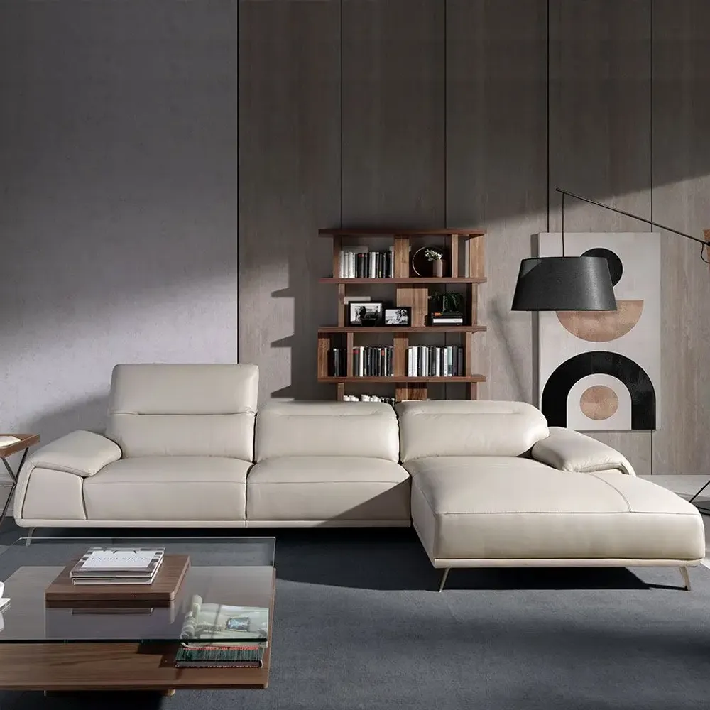 Sofas - Sofa chaise longue leather cowhide taupe - ANGEL CERDÁ