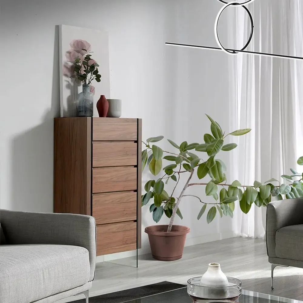 Chests of drawers - Walnut and glass chiffonier - ANGEL CERDÁ