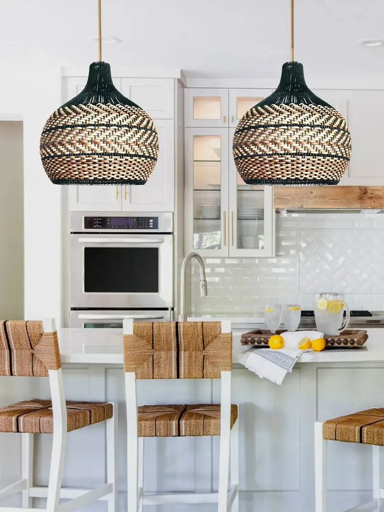 Ceiling lights - BLACK RATTAN PENDANT LIGHT - MY BALI LIVING