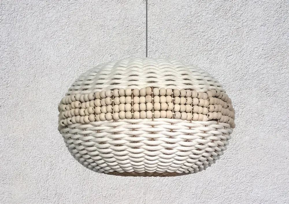 Ceiling lights - White Bohemian Beaded Lamp - MY BALI LIVING