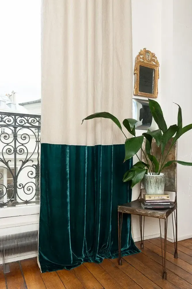 Rideaux et voilages - FORTUNA DUO  Rideau en velours de soie et lin 140x300 cm CANARD - EN FIL D'INDIENNE...