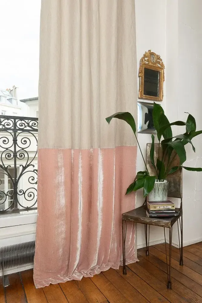 Rideaux et voilages - FORTUNA DUO  Rideau en velours de soie et lin140x300 cm FORTUNA POUDRE - EN FIL D'INDIENNE...