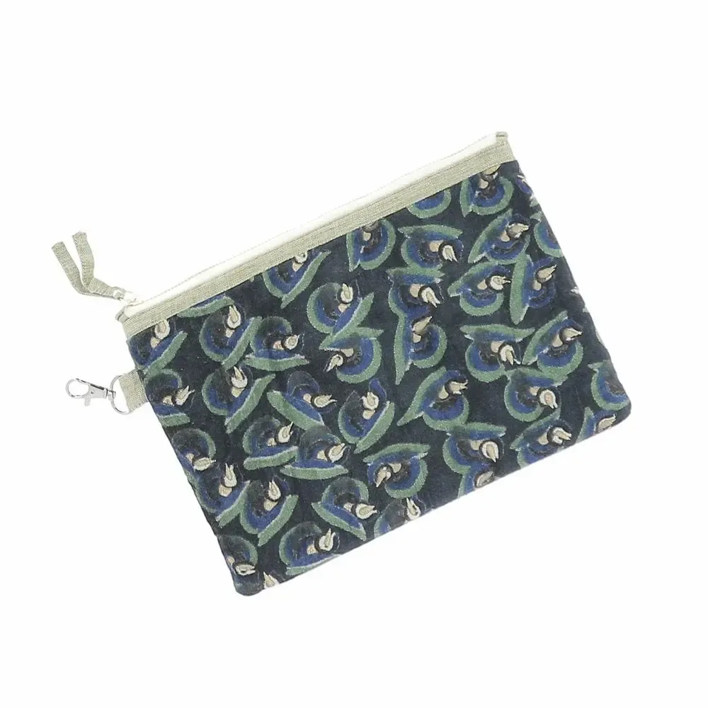 Coussins textile - ART DECO Trousse Plate Large 18x26 cm INDIGO - EN FIL D'INDIENNE...