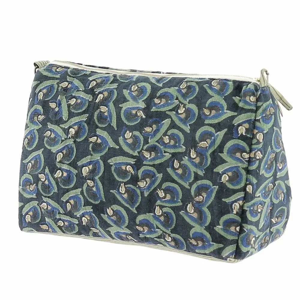 Linge de lit - ART DECO Trousse de toilette XL 34X22X15 cm INDIGO - EN FIL D'INDIENNE...