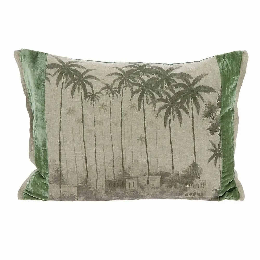 Coussins textile - BADALPUR Housse de coussin en lin imprimé monochrome Ananbo 40x55 cm Céladon - EN FIL D'INDIENNE...