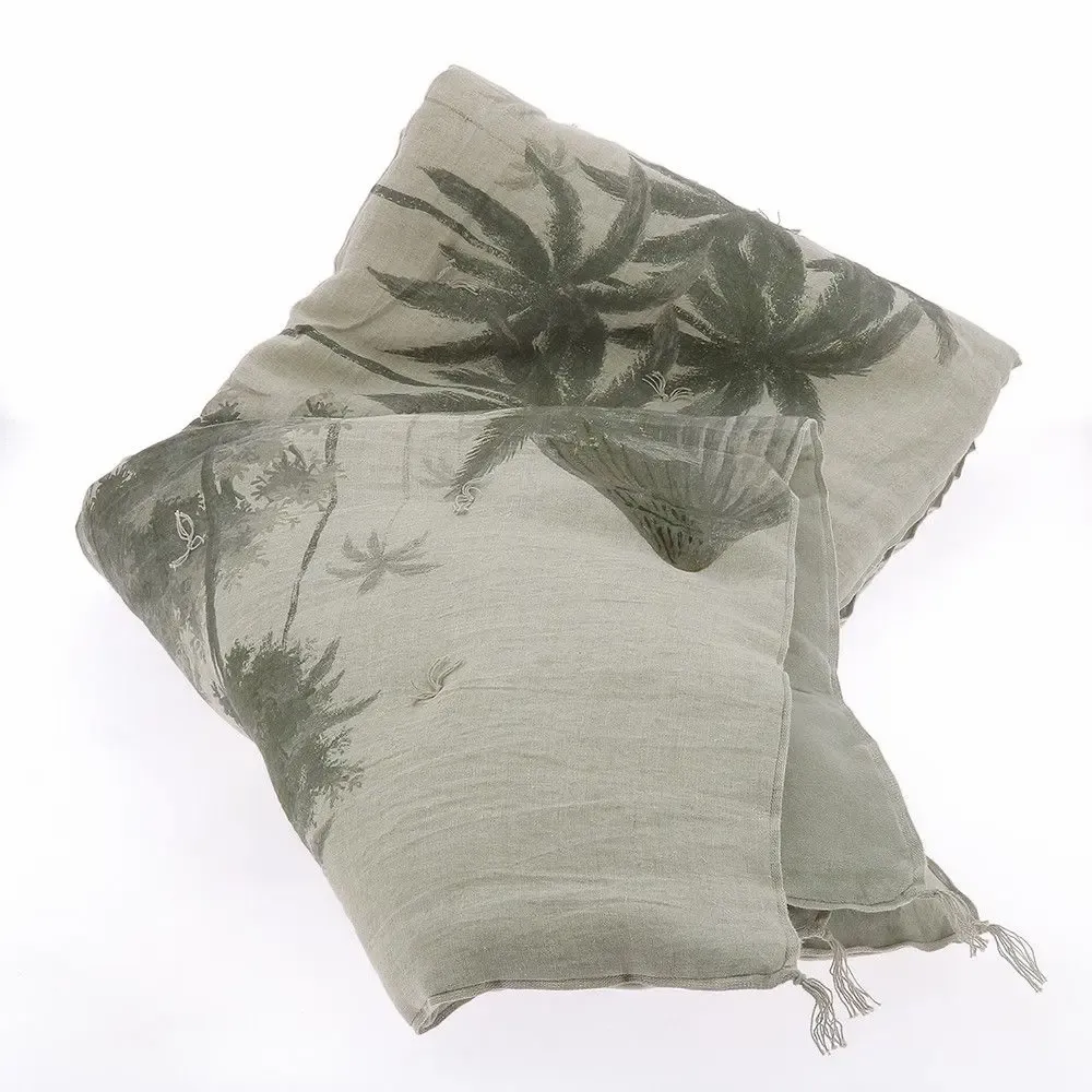 Linge de lit - BADALPUR Bout de lit en lin imprimé Ananbo 90x20 cm BEIGE - EN FIL D'INDIENNE...