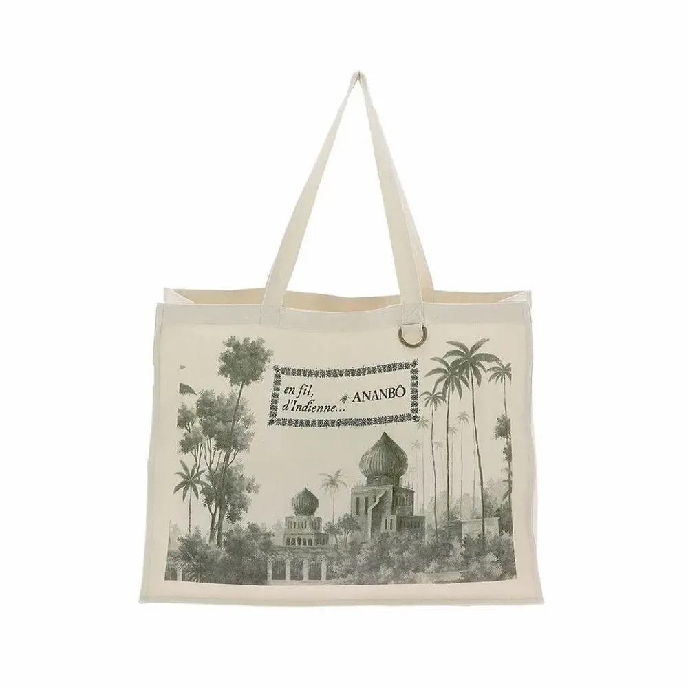 Sacs et cabas - BADALPUR Tote bag Large en coton imprimé monochrome Ananbo 38x50 cm Ecru - EN FIL D'INDIENNE...