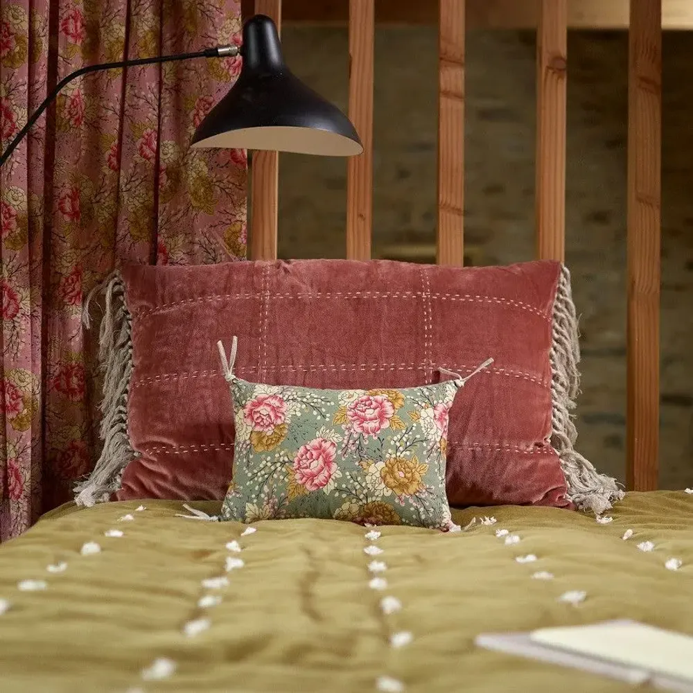 Fabric cushions - BLOOM Cushion cover 25x35 cm BLOOM CELADON - EN FIL D'INDIENNE...