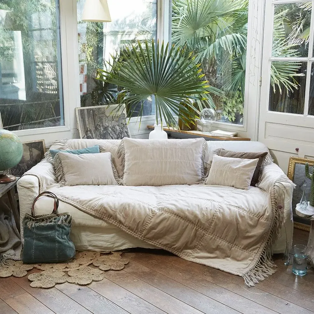 Linge de lit - BOHO Plaid 140x250 cm BOHO SABLE - EN FIL D'INDIENNE...