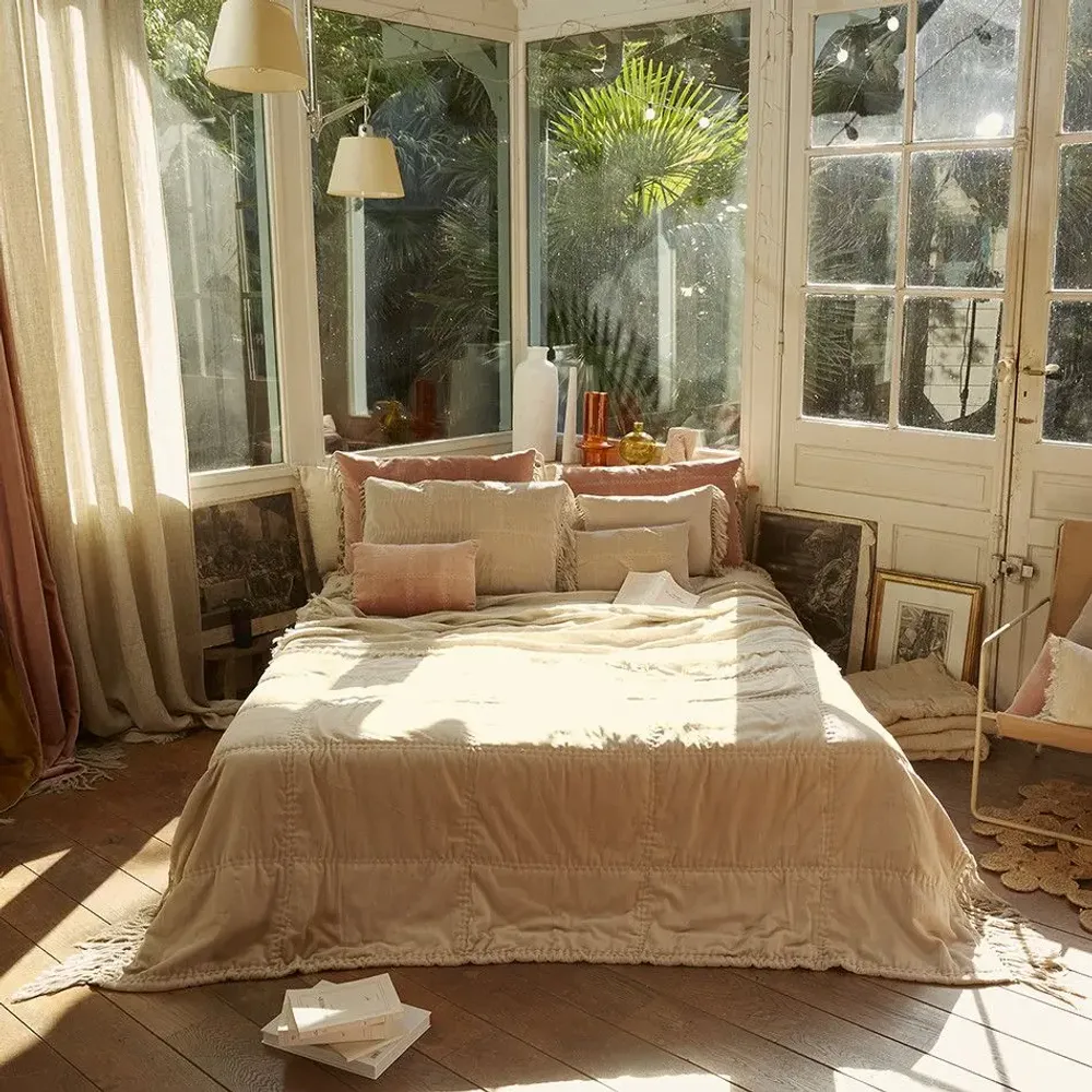 Throw blankets - Boho Bedspread 240X250Cm Boho Sable - EN FIL D'INDIENNE...