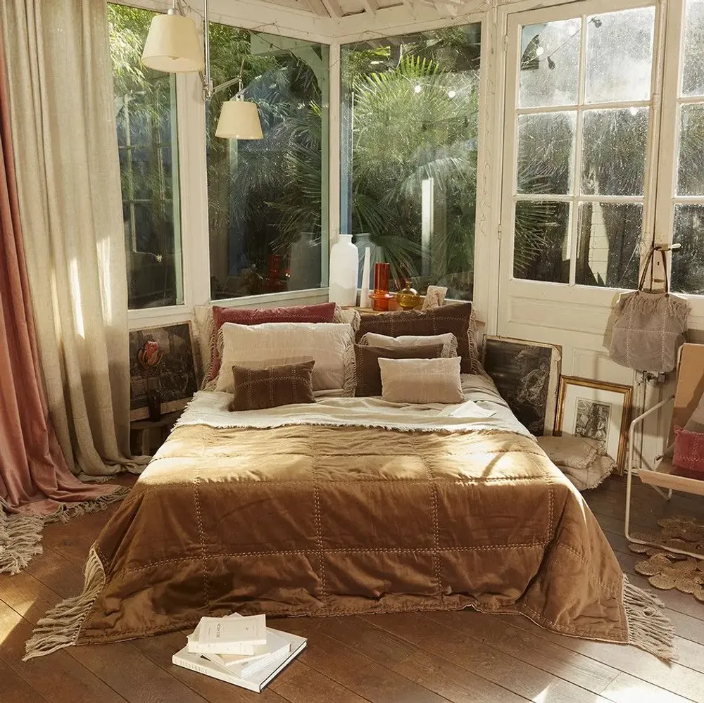 Throw blankets - Boho Bedspread 240X250Cm Boho Taupe - EN FIL D'INDIENNE...