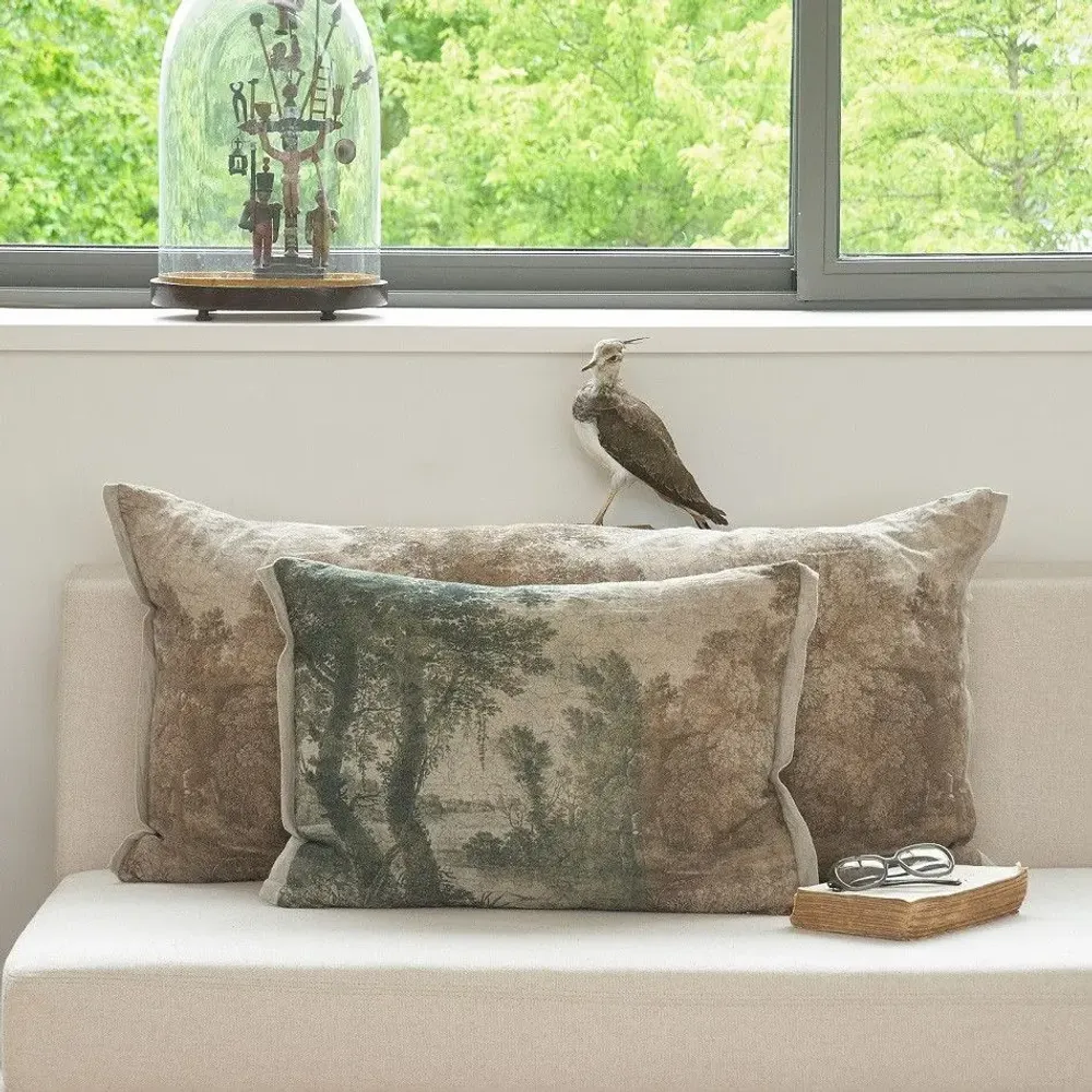 Fabric cushions - Campagne Cushion Cover Printed Aanbo 40X55 Cm Campagne Lichen - EN FIL D'INDIENNE...