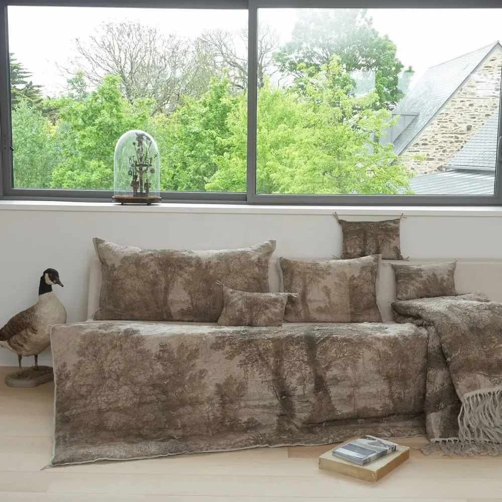 Throw blankets - Campagne Ananbo Printed Linen Bed End 90X20 Cm Campagne Grisaille - EN FIL D'INDIENNE...