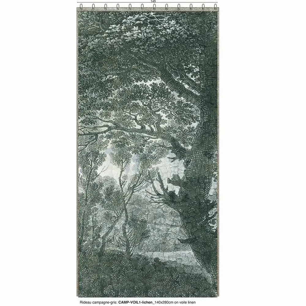 Rideaux et voilages - CAMPAGNE Voilage N°1 - Panneau gauche voile de lin imprimé Ananbô 140x280 LICHEN - EN FIL D'INDIENNE...