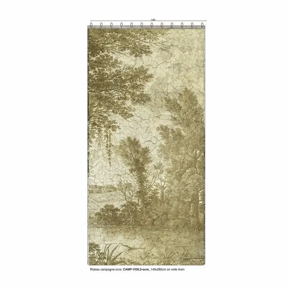 Rideaux et voilages - CAMPAGNE Voilage N°2 - Panneau droite voile de lin imprimé Ananbô 140x280 OCRE - EN FIL D'INDIENNE...