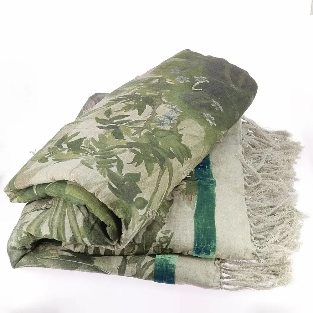 Bed linens - COCHIN Ananbo printed linen throw 140x250 cm CELADON - EN FIL D'INDIENNE...