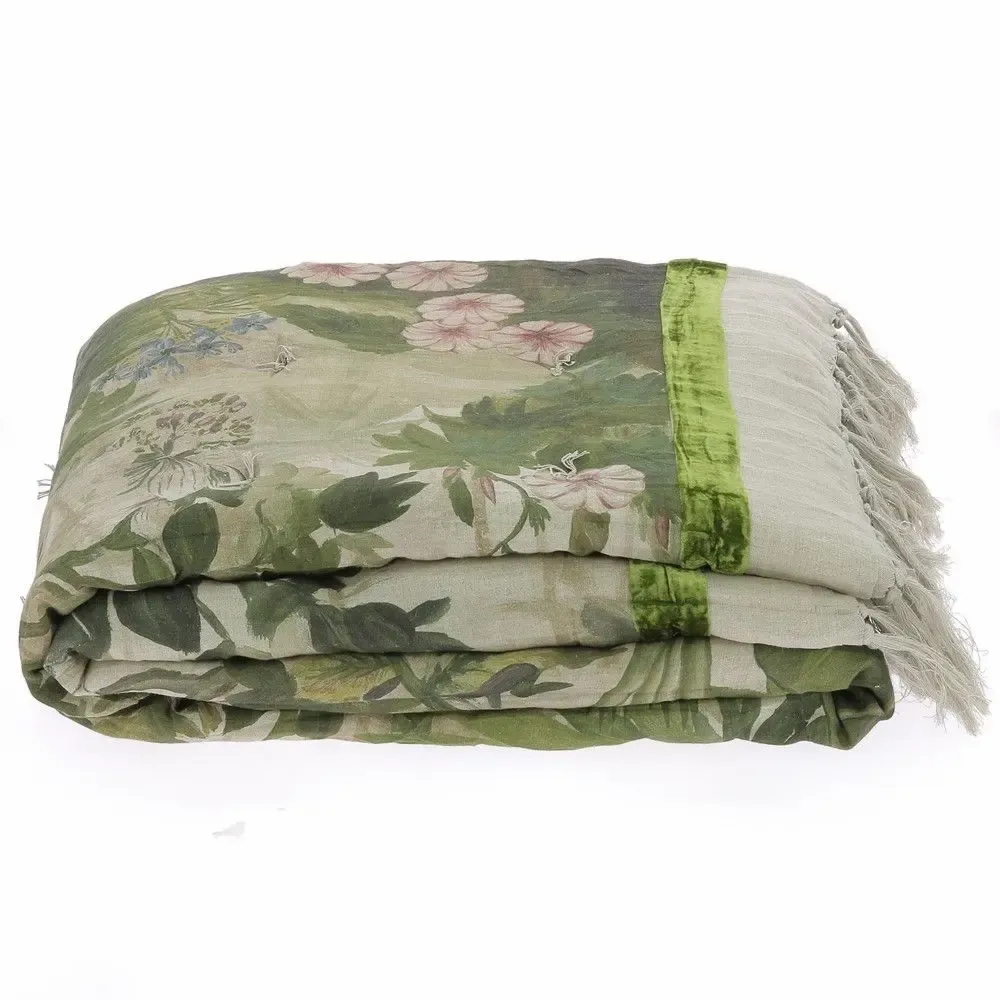 Bed linens - COCHIN Ananbo printed linen throw 90x250 cm - AVOCAT - EN FIL D'INDIENNE...