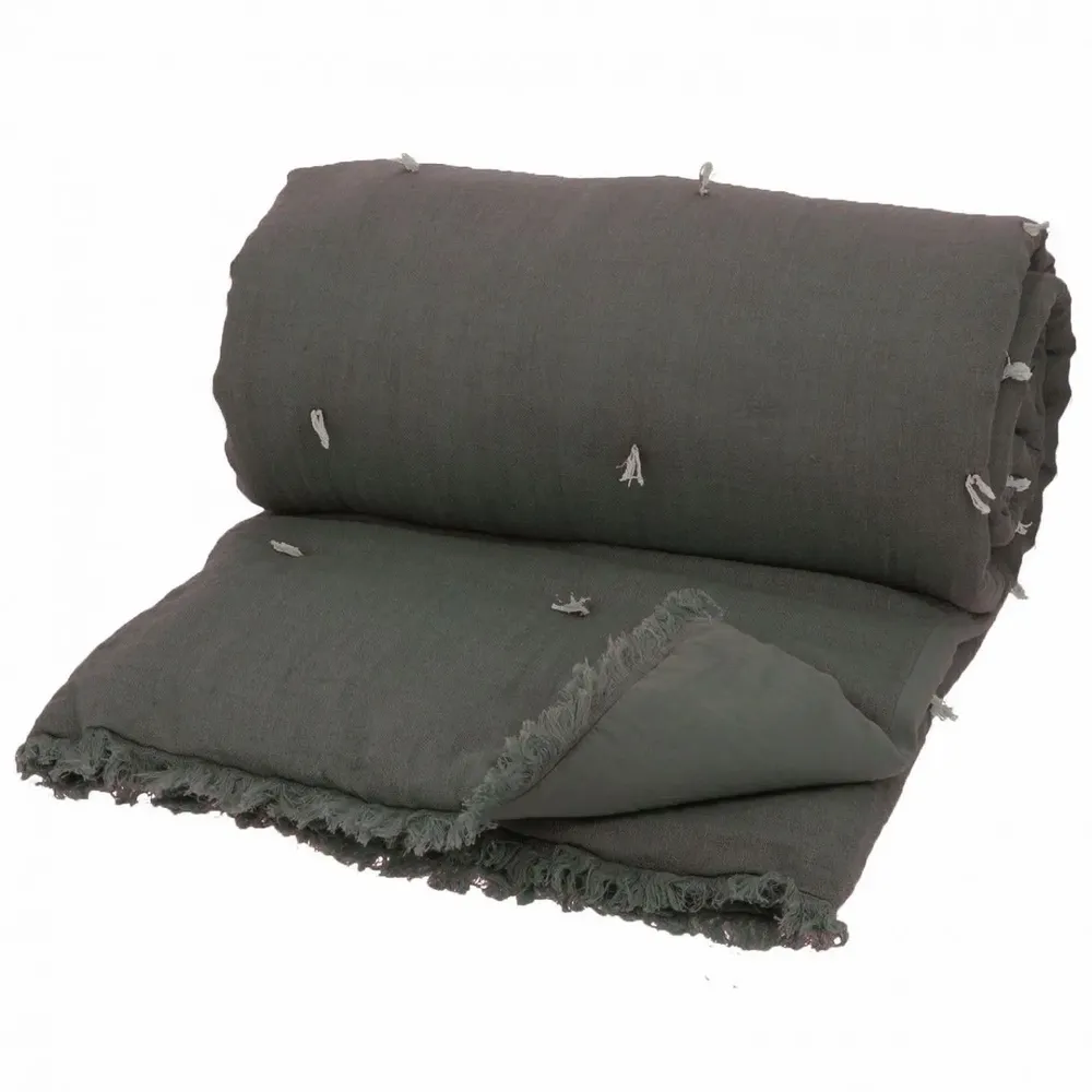 Plaids - ETAMINE Edredon 140X240 cm ETAMINE 2 ANTHRACITE - EN FIL D'INDIENNE...