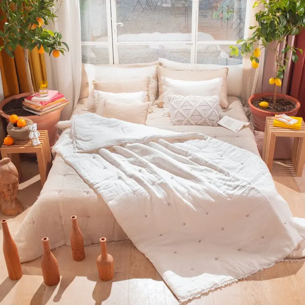 Plaids - ETAMINE Edredon 140X240 cm ETAMINE 2 BLANC - EN FIL D'INDIENNE...