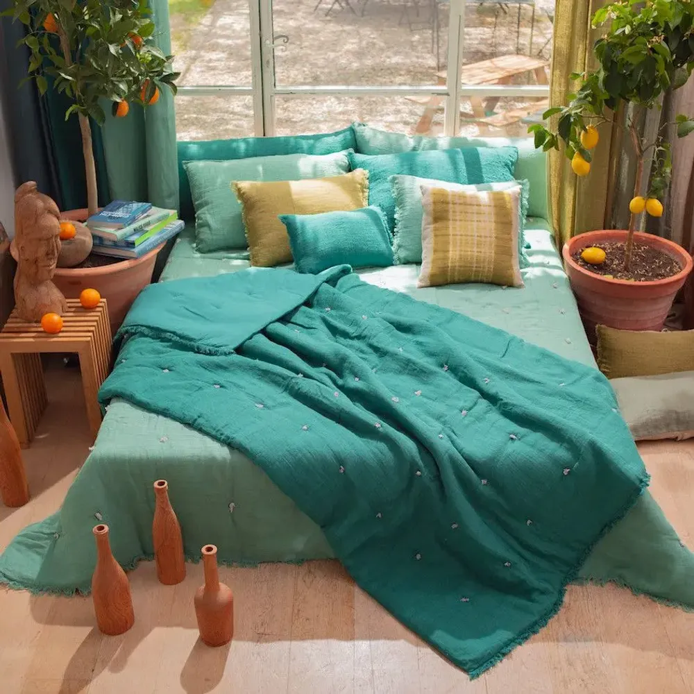 Plaids - ETAMINE Edredon 140X240 cm ETAMINE 2 CANARD - EN FIL D'INDIENNE...