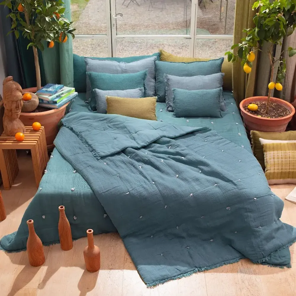 Plaids - ETAMINE Edredon 140X240 cm ETAMINE 2 INDIGO - EN FIL D'INDIENNE...