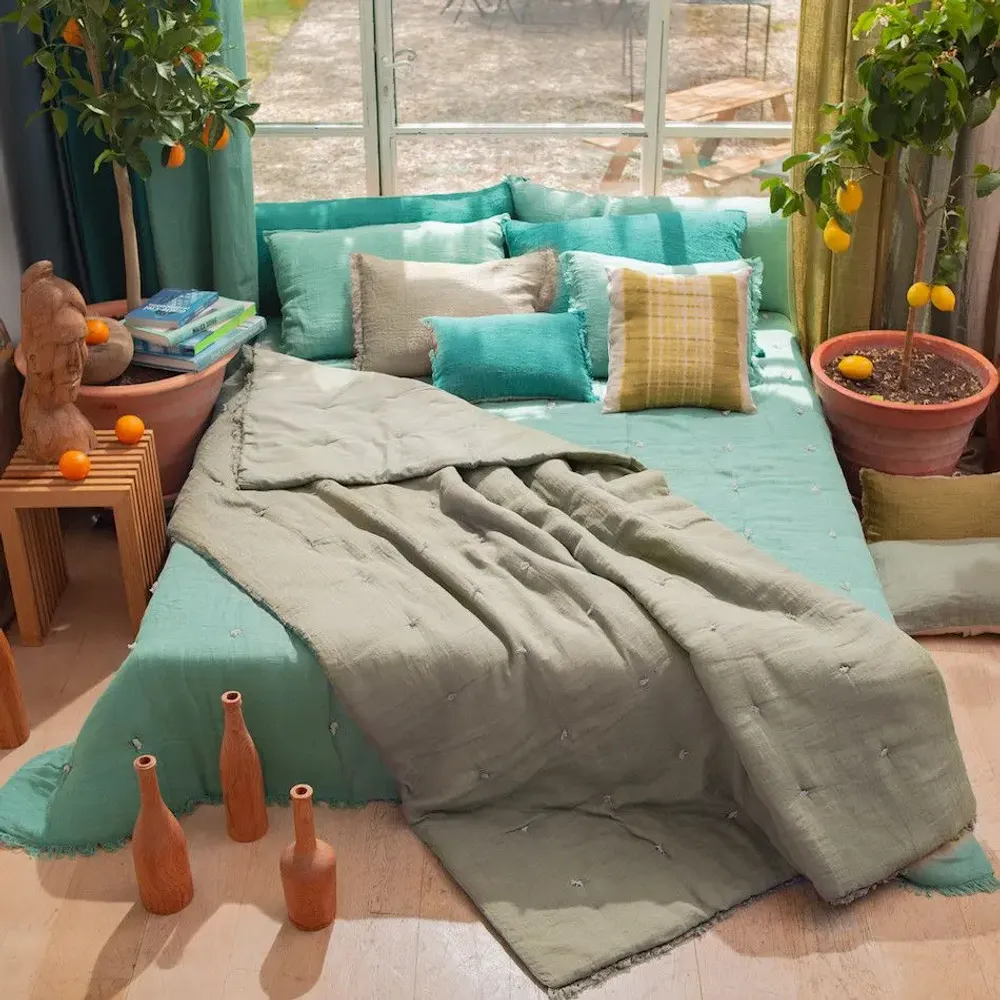 Throw blankets - Etamine Quilt 140X240 Cm Etamine 2 Lichen - EN FIL D'INDIENNE...
