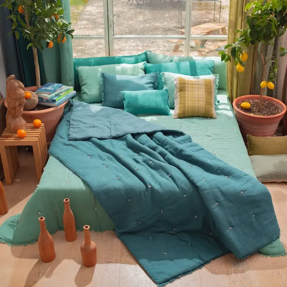 Throw blankets - Etamine Quilt 140X240 Cm Etamine 2 Paon - EN FIL D'INDIENNE...