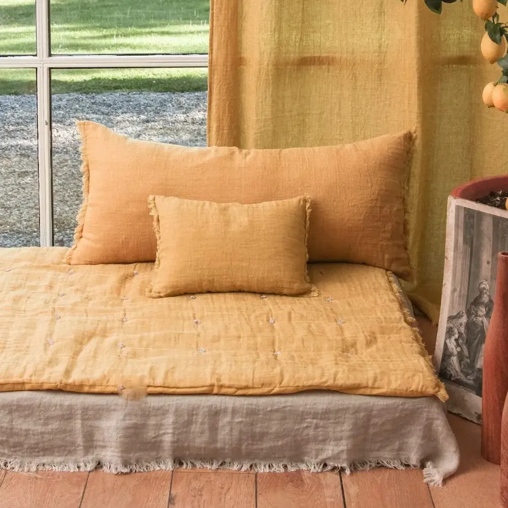 Fabric cushions - Etamine Cushion 30X45 Cm Etamine 2 Ocre - EN FIL D'INDIENNE...